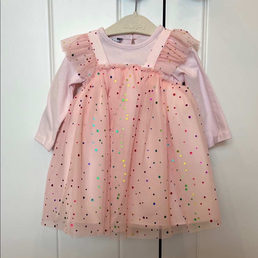 NWT Pippa & Julie Pink Tulle Dress with Colorful Dots